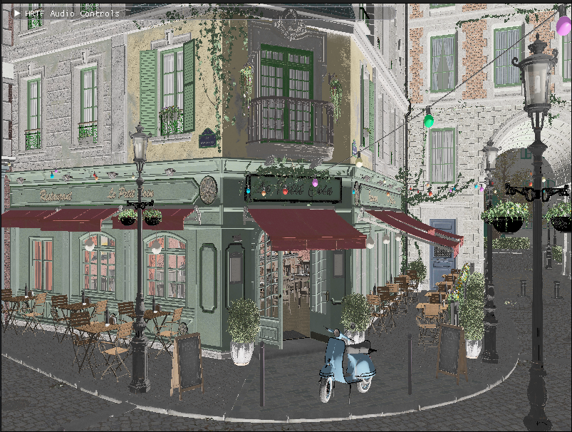 Rendering the Bistro scene at night with PBR pass