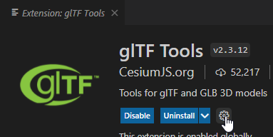 screenshot of Settings button for glTF Tools