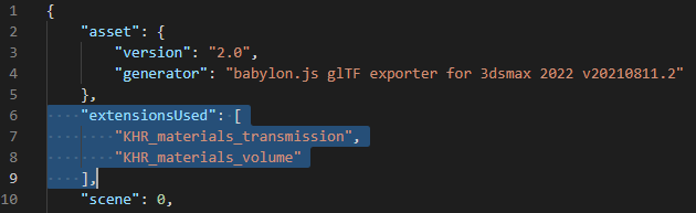 screenshot of code snippet with extensionsUsed addition highlighted