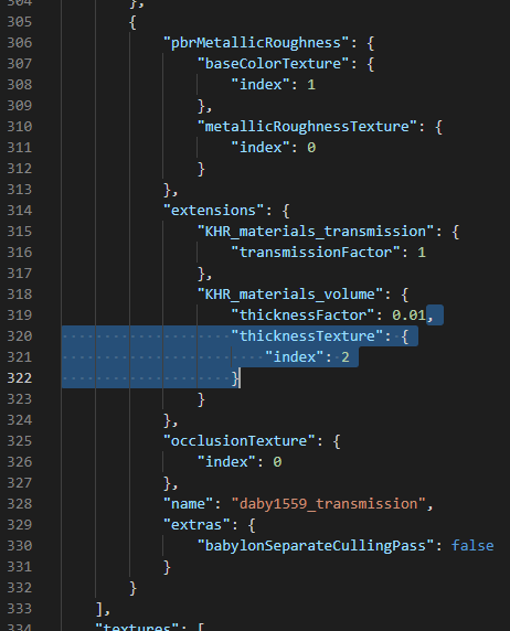 screenshot of code snippet with thicknessTexture highlighted