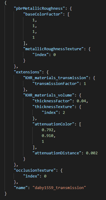 screenshot of code snippet of finished material