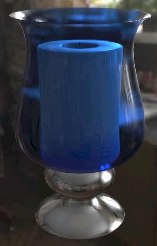Image of colored glass vase using Transmission and Volume