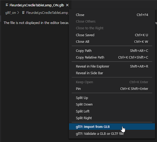 screenshot of glTF: Import from GLB