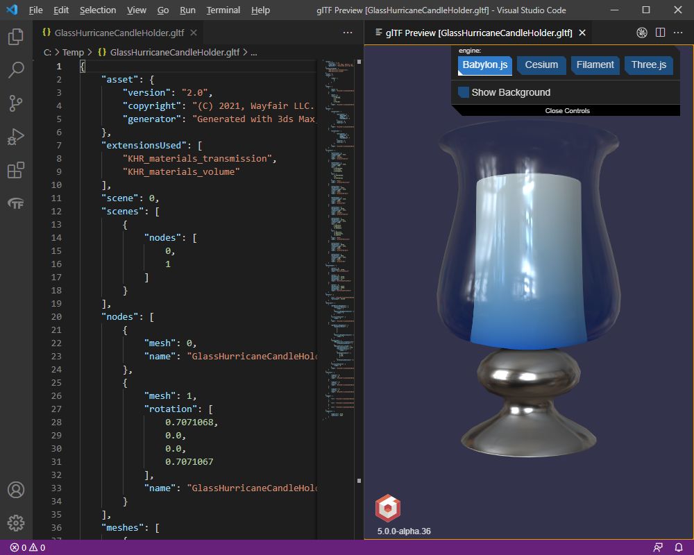 GlTF Tools for VSCode を改造して glTF2.0のモデルをGrimoire.jsでプレビューする